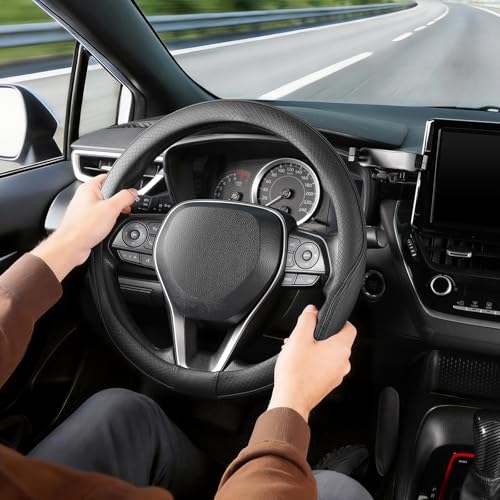 SEG Direct Steering Wheel Cover 14.5-15 inch (37-39 cm) Medium Size, Microfiber Leather, Non-Slip Comfortable Grip, Fits Cars Trucks SUVs, Black - color: Black, size: Standard size[14 1/2''-15'']