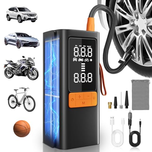 Tire Inflator Portable Air Compressor, 150 PSI Air Pump for Car Tires, Bike Tire Pump with Digital Pressure Gauge, LED Light & Auto Shut-Off – Portable Tire Inflator for Car, Motorcycle, Bike, Balls