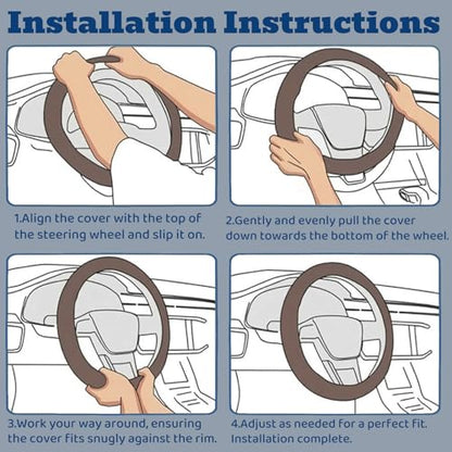 Women Checkered Steering Wheel Cover,Breathable Non-Slip PU Leather Universal 15 Inch Steering Wheel Protector,Fashion Checkerboard Car Interior Car Accessories SUV Truck Men - color: Brown