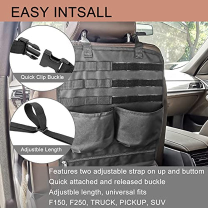Buraku Vehicle Seat Back Organizer Car Fire Extinguisher Storage Road Travel Kids Toys Accessories Storage, Molle Panel Back Seat Cover for F150 Truck SUV Pickup