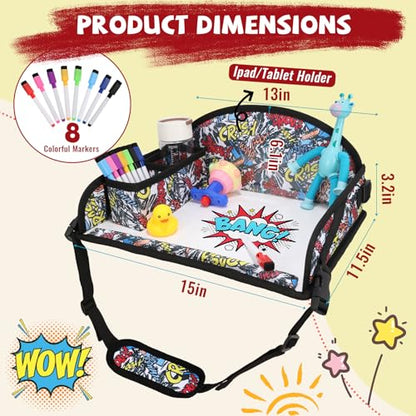 Kids Travel Tray for Airplane - Toddler Car Seat Table Tray, Road Trip Essentials for Boys & Girls, Carseat Lap Desk for Kids Road Trip Activities, Graffiti - color: Graffiti
