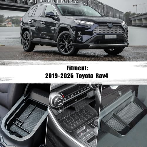 3PCS Center Console Organizer Tray and Armrest Storage Box Compatible with Toyota RAV4 2019-2022 2023 2024 2025 Dash Storage Tray Interior Accessories-Not for New 10.5'' Multimedia Display - size: 3 Pieces | Center Console, Armrest & Dash Set