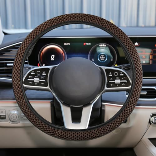 Elastic Stretch Steering Wheel Cover, Anti-Slip 15 inch Microfiber Odorless Breathable Ice Silk Car Steering Wheel Protector, Easy Carry, Warm in Winter & Cool in Summer (Coffee) - color: Coffee