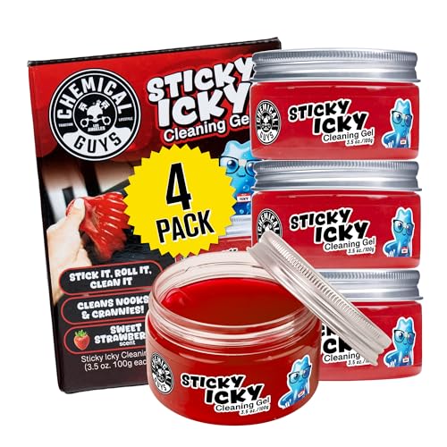 Chemical Guys Sticky Icky Car Cleaning Gel, Sweet Strawberry, Interior Car Cleaner, Reusable Automotive Crevice & Interior Dust Cleaner for Air Ventss, Cup Holders & Keyboards, 0.88 Ounce (Pack of 4) - size: 3.5 Ounce (Pack of 4), style: Strawberry