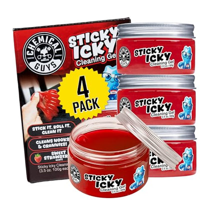 Chemical Guys Sticky Icky Car Cleaning Gel, Sweet Strawberry, Interior Car Cleaner, Reusable Automotive Crevice & Interior Dust Cleaner for Air Ventss, Cup Holders & Keyboards, 0.88 Ounce (Pack of 4) - size: 3.5 Ounce (Pack of 4), style: Strawberry
