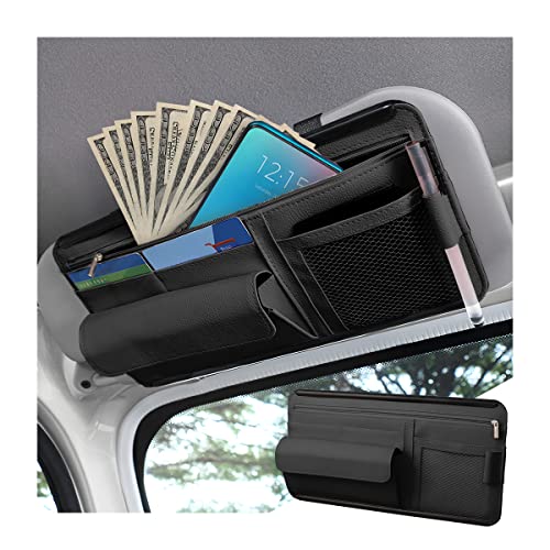Car Sun Visor Organizer, Car Visor Pocket Wallet Pouch Holder, Vehicle Sunshade Glasses Case Storage Bag with Multi-Pocket Net Zipper, Auto Interior Accessories Universal for SUV Truck Van (Black) - color: Style 2-Black