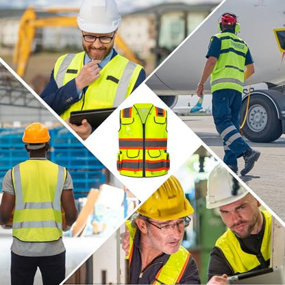 HYCOPROT Reflective Safety Vest Class 2 High Visibility Heavy Duty Construction Vest with Padded Neck,Meet ANSI/ISEA Standard - color: Yellow, size: Large