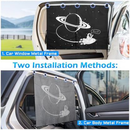 Car Window Shades, 2 Packs Magnetic car Sun Shade for Baby, Double Layers Magnetic Planet Pattern Design for Full Covers/Half Shade Options, Window Curtains for Heat/UV Protection Sun Block Covers - color: Planet