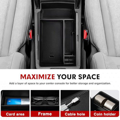 Autorder Center Console Organizer for 2023 2024 2025 2026 Honda CRV Accessories Center Console Storage Box Secondary Insert Tray Black & Red Non-Slip Silicone Mats - size: 2023+ CRV Armrest Organizer
