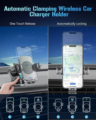 BothLin Wireless Car Charger, Fast Charging Phone Holder 3 in 1 Phone Mount Auto Clamping Car Accessories Compatible with iPhone 17 16 15 14 13 12 11 Xs XR, Samsung S23 Ultra S22 S21 S20(Space Grey) - color: Space Grey