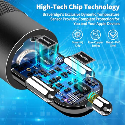 [Apple MFi Certified] iPhone Fast Car Charger, Braveridge 2Pack 4.8A Dual USB Car Power Cigarette Lighter USB Car Carplay Charger with Lightning Braided Cable for iPhone 14 13 12 11 Pro XS XR X 8 iPad - color: Carbon Black