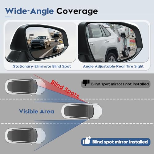 Blind Spot Mirrors for 2013-2025 RAV4, 2014-2024 4runner, 2016-2025 Tacoma, Passenger Side Mirror Replacement with Blind Spot Warning Light, Power Heated Mirrors for Anti-Fog, Durable Backing Plate - size: 13-25 RAV4, 16-25 Tacoma