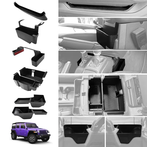 Center Console Organizer for 2018-2023 Jeep Wrangler JL JLU 4XE Gear Shift Console Side Tray Trunk Organizer Hanging Armrest Storage Box for Wrangler Accessories(18-23 5-piece, Not Gladiator) - color: 18-23 5PCS Center Console Organizer