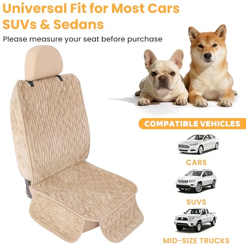 Dog Car Seat Cover for Front or Back Seat, Soft Flannel Pet Car Seat Protector with Waterproof Layer, Non-Slip Washable Dog Car Bed Mat for Travel (LightCoffee Front) - size: LightCoffee Front