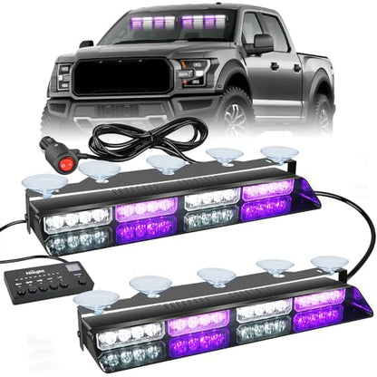 Nilight 32LED Purple White Emergency Dash Strobe Lights with Controller Suction Cups Warning Hazard Interior Front/Rear Windshield Deck Split Light Bar for Truck Construction Vehicle - color: Purple and White