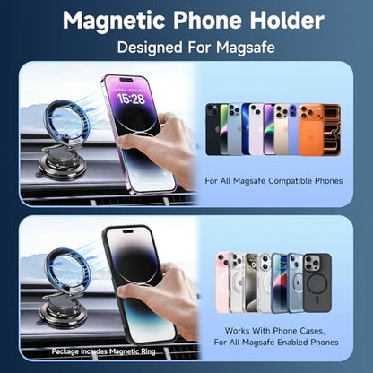 Magnetic Car Phone Holder, 360° Adjustable Suction Cup Universal Phone Mount, Multi-Scene for Car Office Gym Home, Compatible with iPhone 17/16 Pro Max & Other Magnetic Phones (Black) - color: Black