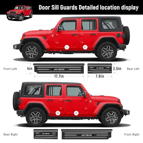 YOJOJOCO Door Sill Guards Compatible with Jeep Wrangler JL JLU 2018-2026 & Gladiator JT 2020-2026 Accessories Stainless Steel Material Black Brushed Texture Front and Rear Door Sill Protector - size: 4-Door (Black Brushed Texture)