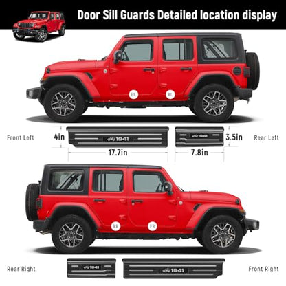 Door Sill Guards Compatible with Jeep Wrangler JL JLU 2018-2026 & Gladiator JT 2020-2026 Accessories Stainless Steel Material Black Brushed Texture Front and Rear Door Sill Protector - size: 4-Door (Black Brushed Texture)