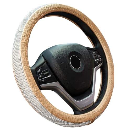 New Diamond Leather Steering Wheel Cover with Bling Bling Crystal Rhinestones, Universal Fit 15 Inch Car Wheel Protector for Women Girls,Gold - color: Gold, size: Standard Size[14"1/2-15"]