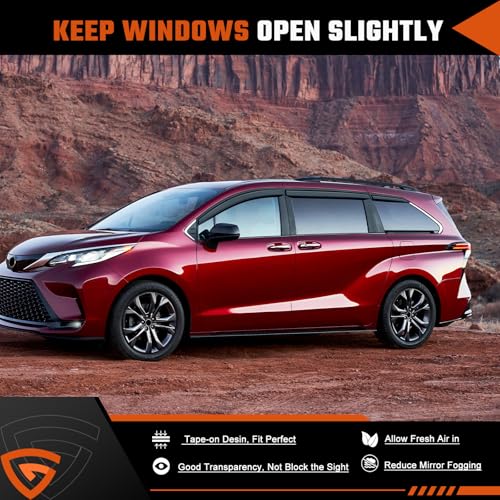 Rain Guards Compatible with Toyota Sienna 2021 2022 2023 2024 2025 2026, Tape-On Extra Durable Side Window Visor Deflectors 2021-2026 Sienna Rain Guard Black 6 PCS - size: Fit for Toyota Sienna 2021-2026