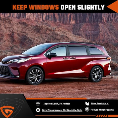 Rain Guards Compatible with Toyota Sienna 2021 2022 2023 2024 2025 2026, Tape-On Extra Durable Side Window Visor Deflectors 2021-2026 Sienna Rain Guard Black 6 PCS - size: Fit for Toyota Sienna 2021-2026