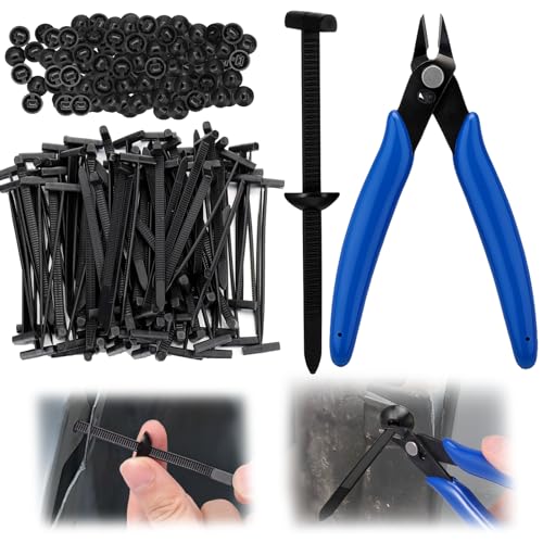 XANGNIER 2025 New 100 Pcs Nylon Universal Cable Tie Buckle with Wire Cutter,Multipurpose Self Locking Zip Tie Clips Automotive,Snap Fit Nylon Fastening Clip for Car Repairs Auto Bumper Fender Liner - color: Upgrade 100pcs