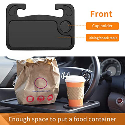 Car Steering Wheel Desk | Food Table for Car | Steering Wheel Tray for Constant Travelers, Fits Most Vehicles Steering Wheels (Black)