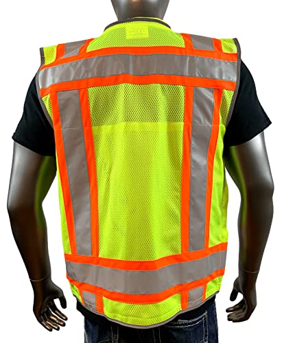 REXZUS A Reflective Vest Class 2 Heavy Woven Two Tone Engineer Hi Viz Safety Vest 3M 8712 Tape - color: Yellow, size: Medium