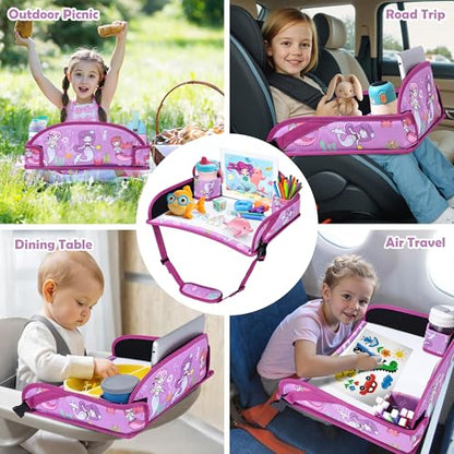 Kids Travel Tray for Toddler Carseat, Road Trip Activities Essentials, Kids Lap Desk Tray with Tablet Holder Stand and Dry Erase Board, Mermaid - color: Mermaid