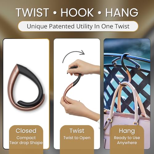EMBRACE Purse Hook Hanger – Lightweight, Durable Teardrop S Hooks | Bag Clip Holds 22 lb Bags, Backpacks, Totes | Purse Charms for Women, Men | Caviar & Cognac - color: Caviar/Cognac