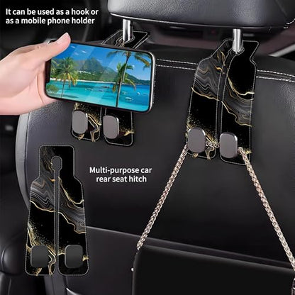 1 Pack Car Seat Headrest Hooks for Purses Abstract Black Golden Marble Bag Purse Holder for Car with Double Metal Hooks Car Purse Hanger Hanging Accessories - color: Abstract Black Golden Marble