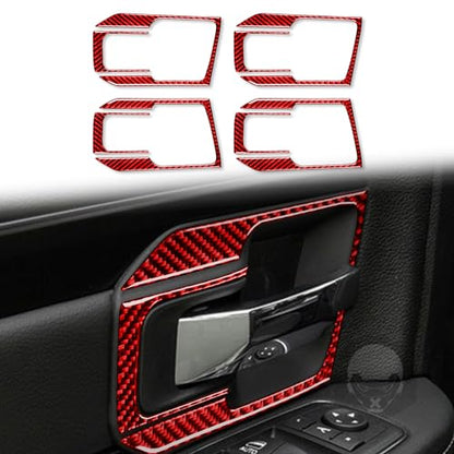 Red Real Carbon Fiber Kit Compatible with Dodge Ram 1500/2500/3500 2013 2014 2015 2016 2017 2018 Interior Accessories Car Inner Door Handle Paint Guard Cover Trim (Not fit Tradesman and Express trims) - color: Red 34