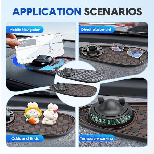 2026 New Multifunction Car Anti-Slip Pad, 360° Rotatable Phone Holder Dashboard Pad with Hidden Parking Number Plate, Car Anti Slip Pad Phone Holder for Phone Keys Sunglasses (Gray) - color: Gray