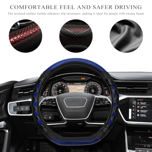 Car Steering Wheel Cover, 15 Inch Anti-Slip Steering Wheel Cover Protector with 3D Honeycomb Design, Universal Steering Wheel Covers for Cars Truck SUV, Car Accessories (Blue) - color: Blue