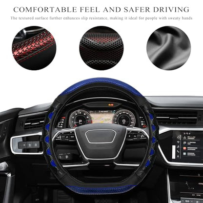 Car Steering Wheel Cover, 15 Inch Anti-Slip Steering Wheel Cover Protector with 3D Honeycomb Design, Universal Steering Wheel Covers for Cars Truck SUV, Car Accessories (Blue) - color: Blue