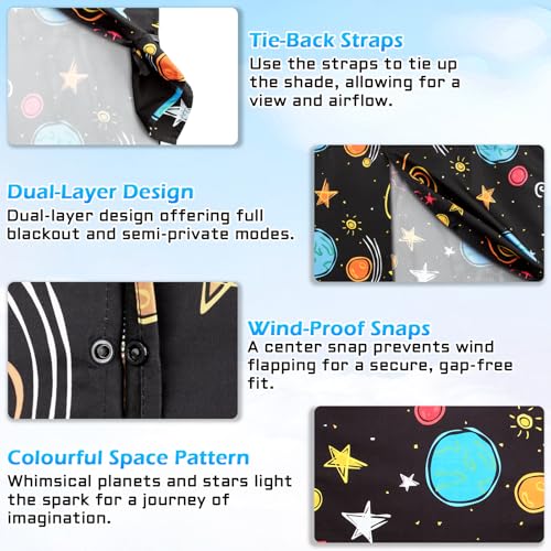 Car Window Shades, 2 Packs Magnetic car Sun Shade for Baby, Double Layers Magnetic Colourful Space Pattern for Full Covers/Half Shade Options, Window Curtains for Heat/UV Protection Sun Block Covers - color: Colourful Space