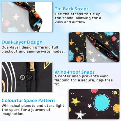 Car Window Shades, 2 Packs Magnetic car Sun Shade for Baby, Double Layers Magnetic Colourful Space Pattern for Full Covers/Half Shade Options, Window Curtains for Heat/UV Protection Sun Block Covers - color: Colourful Space
