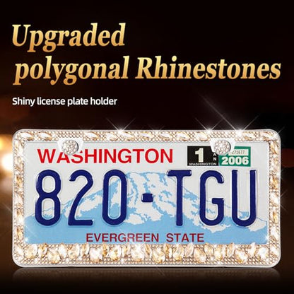 OKLPF Rhinestone Bling License Plate Frames for Women - Sparkle with Glitter Crystals & Diamond Bedazzled License Plate Cover, Fits Standard US Plates, Gift Box (Champagne) - color: Champagne, size: 2pc