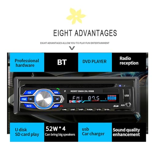 1 Din 12V Car Radio, VCD DVD CD Player Vehicle MP3 Stereo Player, Audio Stereo Receiver Support Bluetooth/FM/SD/USB/AUX/U Disk