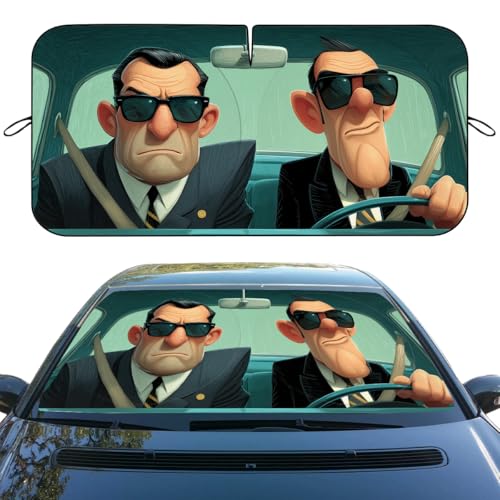Funny Spy Agent Car Windshield Sunshades Vintage Cartoon Sunglasses Men Front Window Sun Shade Rays Sun Shade Visor Protector for Car Sedan Truck SUV Accessories 59" X 31" - color: Funny Spy Agent_13, size: 59"L x 31.5"W