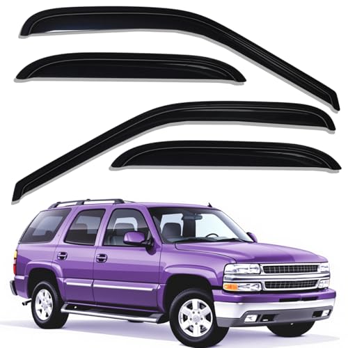 Lightronic Extra Durable Tape-on Auto Vent Window Visor, Fit 2000-2006 Chevrolet Tahoe & GMC Yukon, 2001-2006 Yukon Denali, 2002-2006 Cadillac Escalade, Original Wind Deflector Rain Guard, Smoke, 4Pcs - size: Outside Mount
