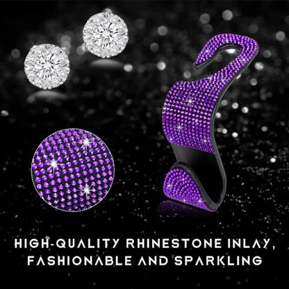 4PCS Bling Car Seat Headrest Hooks, Auto Back Seat Hanging Storage Organizer for Purse Handbag Coat, Rhinestone Vehicle Seat Hanger Holder for Women Girls, Car Accessories (Purple) - size: 4 PCS