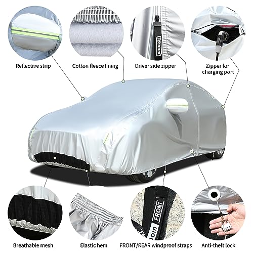 Tecoom Fit for Tesla Model Y Car Cover Waterproof All Weather, Model Y Cover Fit for 2020-2023 Tesla Model Y with Ventilated Mesh, Charge Port Opening, Fleece Lining, Trunk Opening, Zipper Door - size: Tesla: Model Y