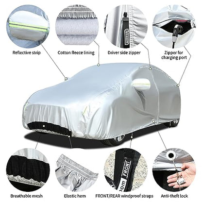 Tecoom Fit for Tesla Model Y Car Cover Waterproof All Weather, Model Y Cover Fit for 2020-2023 Tesla Model Y with Ventilated Mesh, Charge Port Opening, Fleece Lining, Trunk Opening, Zipper Door - size: Tesla: Model Y