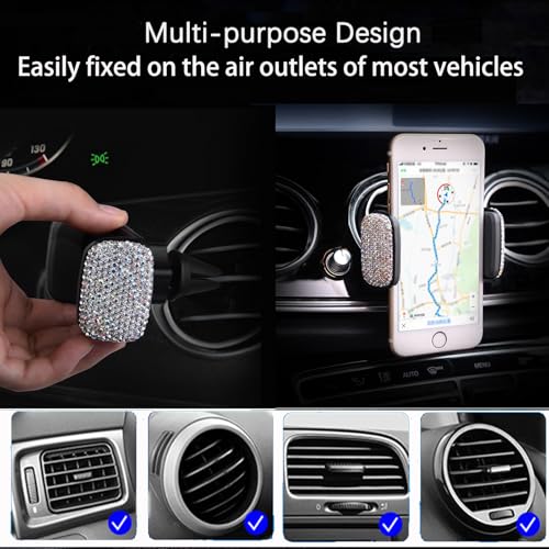 SUNCARACCL Bling Car Phone Holder, 360°Adjustable Universal Rhinestone Crystal Auto Phone Mount Stand Accessories for Windshield Dashboard and Air Outlet (White) - color: White