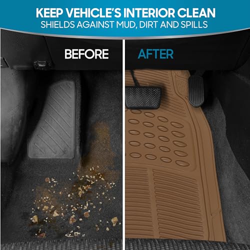 BDK ProLiner Heavy Duty Rubber Floor Mats for Auto - All Weather Protection Liners 3 PC Set (Tan Beige) - color: Beige