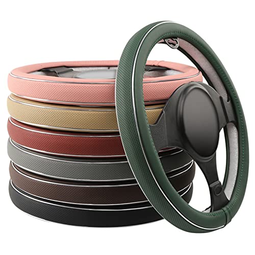 ALEMODR Pink Leather Steering Wheel Cover Fiber Strip Car Steering Wheel Cover Universal 15 inch for Women Girls - color: Pink