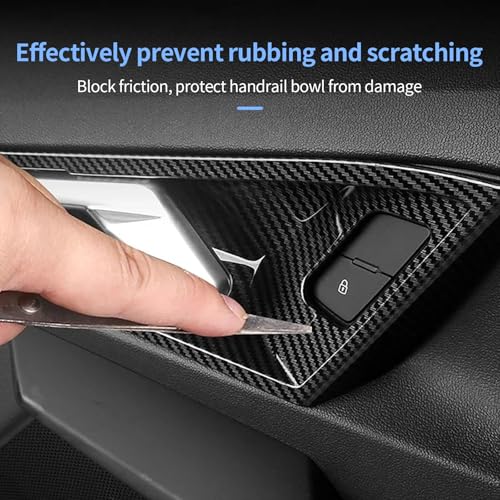 Car Door Handle Bowl Cover Compatible with Audi A3 2021-2023, Carbon Fiber Door Handrail Paint Guard Cover for Hatchbacks, ABS Door Handle Cup Protective Sticker