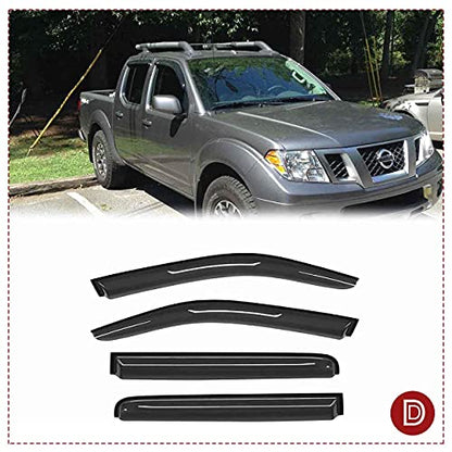 Side Window Deflector Visor fit for 2005-2022 Nissan Frontier Crew cab (with 4 Full Size Doors),Outside Mount Tape-on Shatterproof Rain Guard,4pcs Dark Smoke Nice Looking Window Shades 94407 - size: 2005-2022 Frontier Crew Cab