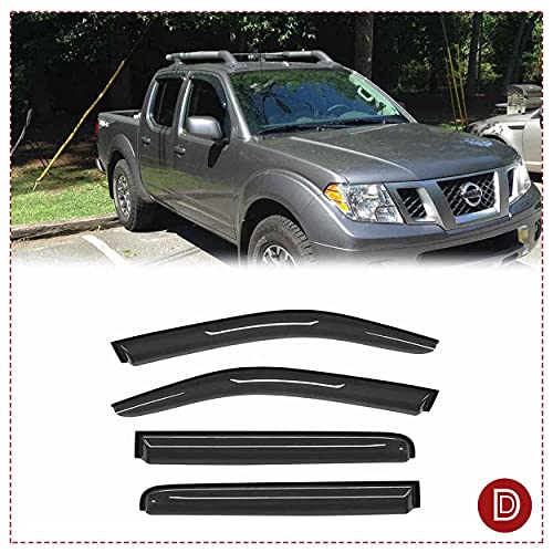 Side Window Deflector Visor fit for 2005-2022 Nissan Frontier Crew cab (with 4 Full Size Doors),Outside Mount Tape-on Shatterproof Rain Guard,4pcs Dark Smoke Nice Looking Window Shades 94407 - size: 2005-2022 Frontier Crew Cab
